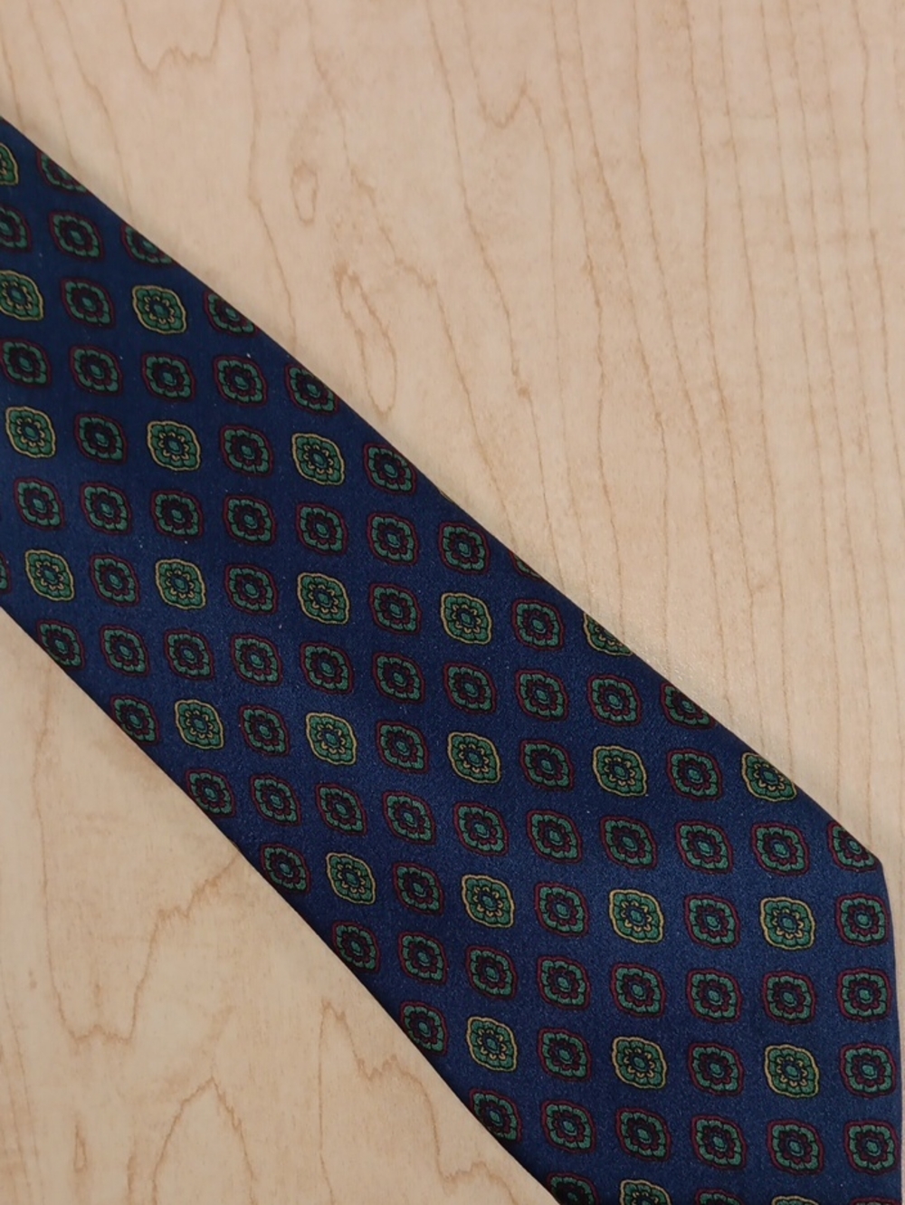 Stefano Ricci Navy Blue Silk Tie with Green Medallions